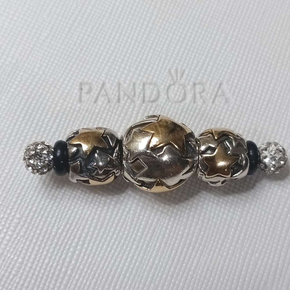 Pandora XL Silver 14k Vintage Golden Star Two Tone Charm (Center Charm Only)